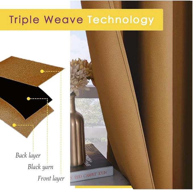 NICETOWN Blackout Curtain Panels for Bedroom, Gold Brown, 2 Panels, W70 x L63-inch, Grey, Thermal Insulated Grommet Top Blackout Draperies and Drapes for Basement