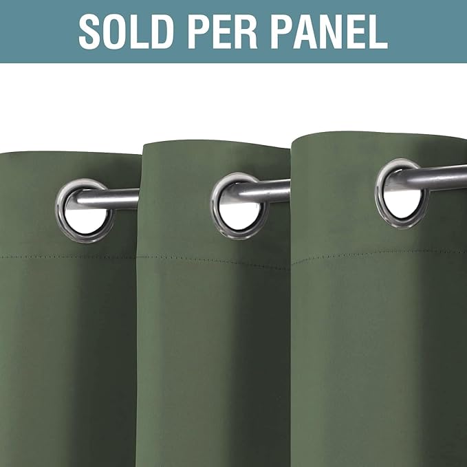 H.VERSAILTEX Blackout Curtain for Living Room Thermal Insulated Window Treatment Curtain Extra Long 63 inch Length Energy Saving Solid Grommet Top Blackout Drape, One Panel, Bronze Green, 52"W x 63"L