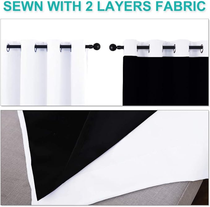NICETOWN 100% Blackout Curtains 57 inches Long, Double-Deck Completely Blackout Window Treatment Thermal Insulated Lined Drapes for Small Window (White, 1 Pair, 55 inches Width Each Panel)