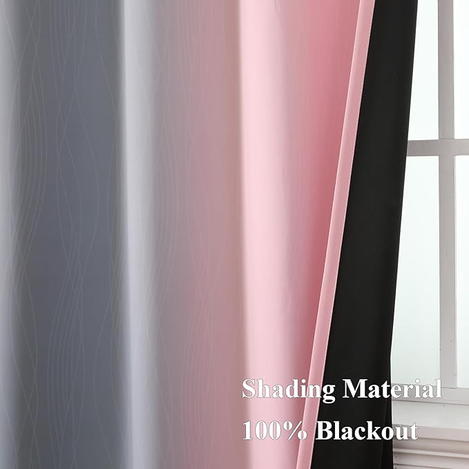 Estelar Textiler Ombre Grey and Pink Blackout Curtains 72 Inch Length 2 Panels, Full Room Darkening Blackout Curtains for Bedroom, Grommet Thermal Insulated Gradient Drapes for Kids Room, 42x72 Inch