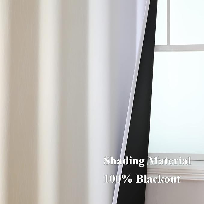 Estelar Textiler Ombre Greyish White and Beige Blackout Curtains & Drapes 96 Inch Length 2 Panels, Gradient Thermal Insulated Full Light Blocking Grommet Blackout Drapes for Bedroom, 52Wx96L