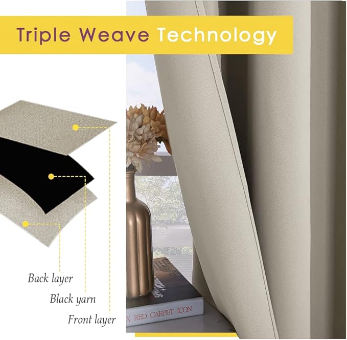 NICETOWN Blackout Curtains for Bedroom, Natural, 34 inches by 70 inches Long Curtains & Drapes for Living Room, Thermal Insulated Window Treatment Draperies for Nursery