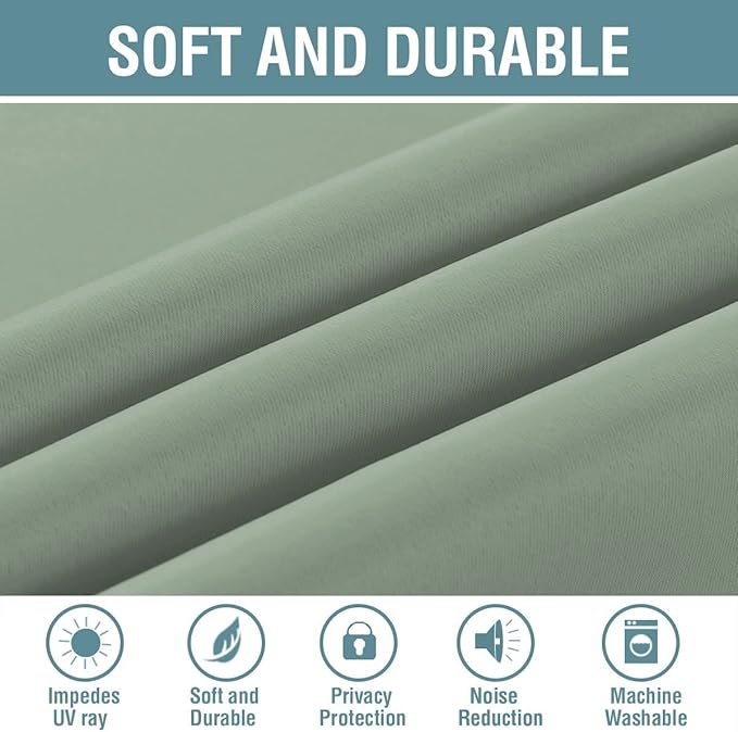 H.VERSAILTEX Blackout Curtain for Living Room Small Window Kitchen Blackout Curtains 45 inch Length Energy Saving Solid Grommet Blackout Drape, One Panel, Sea Grass, 52" W x 45" L