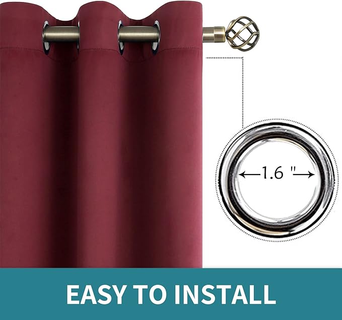 BGment Blackout Curtains - Grommet Thermal Insulated Room Darkening Bedroom and Living Room Curtains, Set of 2 Curtain Panels (42 x 84 Inch, Burgundy)
