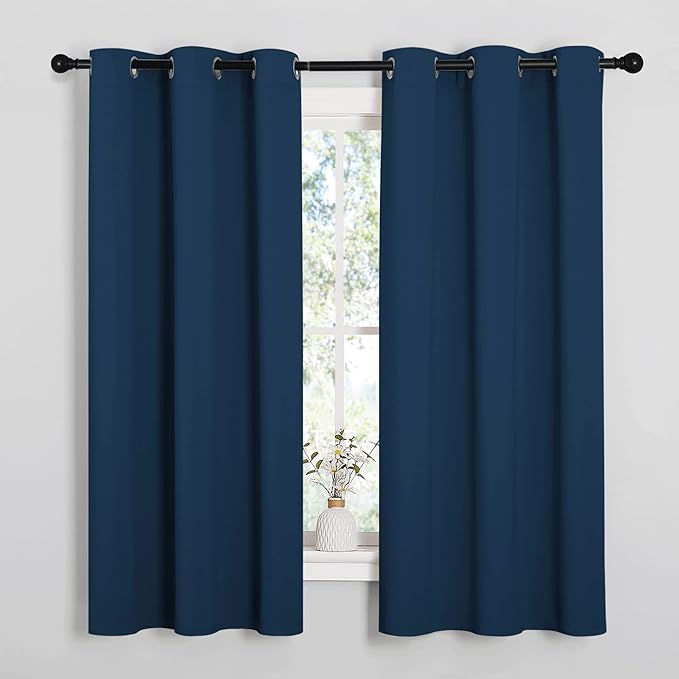 NICETOWN Moroccan Blue Room Darkening Curtains for Kitchen, Window Treatment Thermal Insulated Solid Grommet Room Darkening Curtains/Drapes for Bedroom (Set of 2, 42 inches Wide by 68 inches Long)