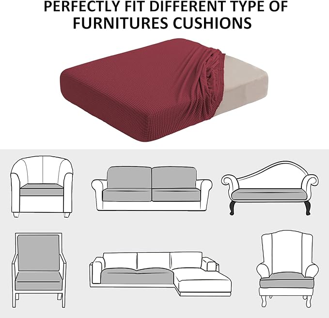 Water Resistant Sofa Cushion Slipcovers, Stretch Sofa Seat Cushion Covers Replacement Furniture Protector, Washable Christmas Decoration (Large, Wine)