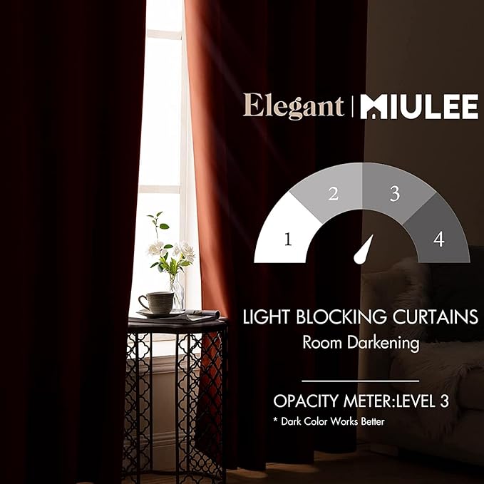 MIULEE Room Darkening Curtains Thermal Insulated Rust Terracotta Drapes Window Treatment Grommet Top Light Blocking Blackout Curtain for Fall Living Room/Bedroom 2 Panels 52 x 84 inch Burnt Orange