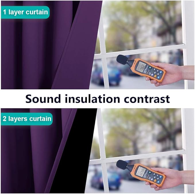 NICETOWN Truly Blackout Drapes for Living Room, Heavy-Duty Full Light Shading Curtain Set with Black Liner Backing for Villa/Hall/Dorm Window（Royal Purple, Package of 2, 52 inches W x 95 inches L