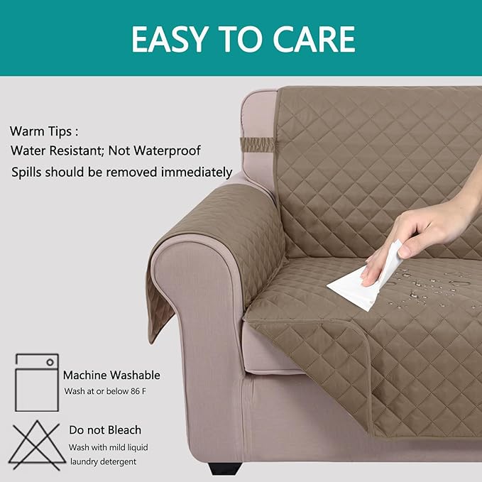 U-NICE HOME Loveseat Sofa Cover Reversible Couch Cover for Dogs with Elastic Straps Water Resistant Furniture Protector for Pets Couch Cover for 2 Cushion Couch (Loveseat, Taupe/Taupe)