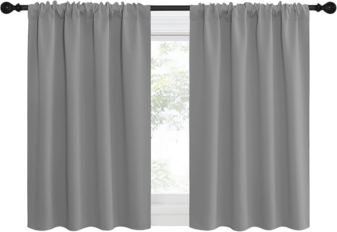 NICETOWN RV Blackout Curtains for Camper Windows, Short Room Darkening Drapes for Kitchen, Home Decoration Thermal Insulated Blackout Blinds for Small Windows (Silver Grey, 2 Panels, W34 x L36)