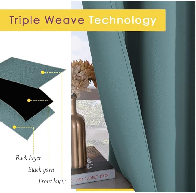 NICETOWN Modern Blackout Curtains Noise Reducing, Greyish Blue, 2 Panels, W34 x L60 -Inch, Thermal Insulated and Privacy Room Darkening Drape Panels for Boy's Guest Room Door Small Short Window