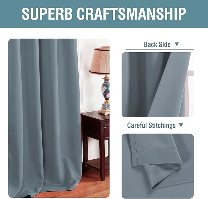 H.VERSAILTEX Blackout Curtain for Living Room Thermal Insulated Window Treatment Curtain 54 inch Length Energy Saving Solid Grommet Top Blackout Drape, One Panel, Stone Blue, 52" W x 54" L