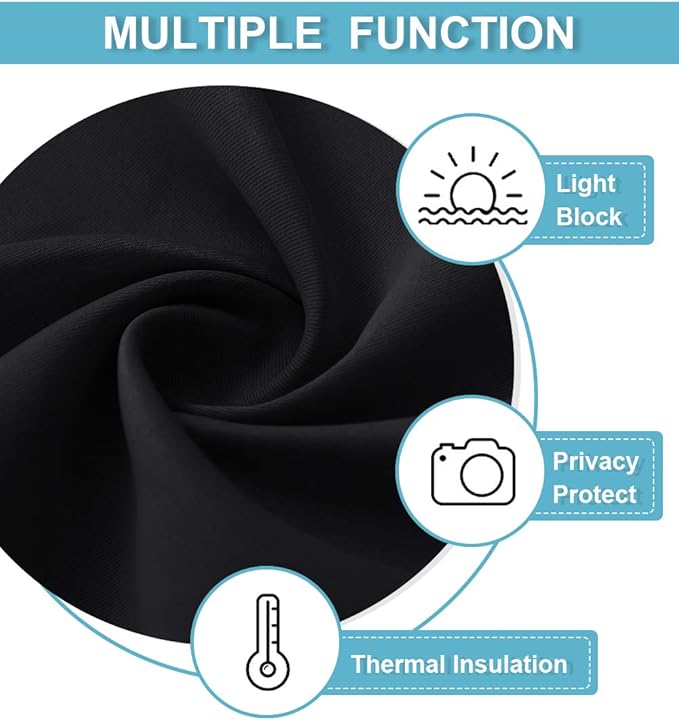RYB HOME Blackout Privacy Bathroom Window Curtains, Short Thermal Insulated Heat Blocking Privacy Rod Pocket Half Window Curtain Tiers for Nursery Bedroom, Width 42 by Length 30, Black, 2 Panels