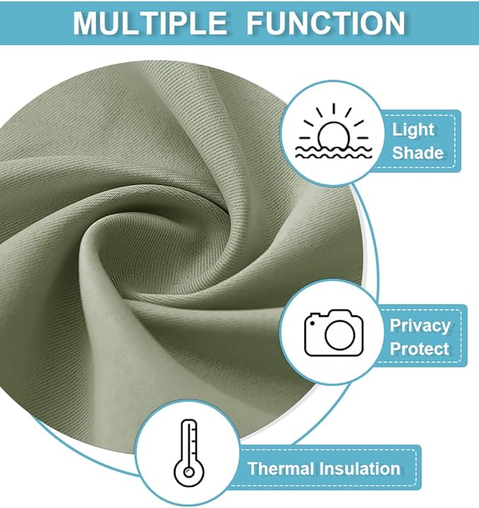 RYB HOME Short Blackout Curtains for Bedroom, Room Darkening Insulated Summer Heat Light UV Blocking Energy Saving Drapes for Nursery, Width 34 by Length 45, Sage Green, Set of 2