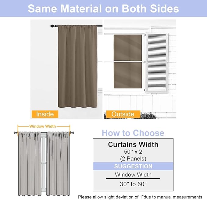 Simplebrand Ava Brown Blackout Curtains for Bedroom 90 Inches Long 2 Panels Set, Solid Privacy Energy Saving Living Room Window Treatment Curtains Blackout Drapes, W50 x L90 Inch, Brown
