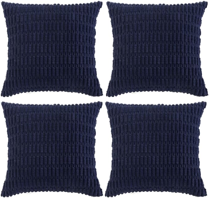 Fancy Homi 4 Packs Navy Blue Decorative Throw Pillow Covers 20x20 Inch for Living Room Couch Bed Sofa, Rustic Modern Farmhouse Boho Home Decor, Soft Plush Corduroy Square Cute Cushion Case 50x50 cm