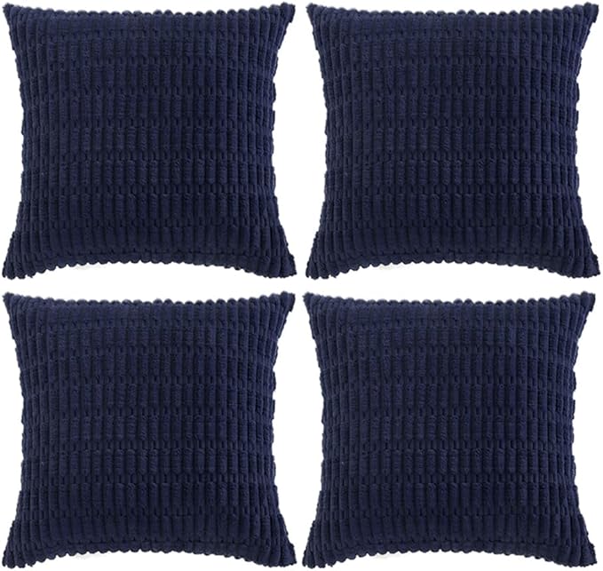 Fancy Homi 4 Packs Navy Blue Decorative Throw Pillow Covers 16x16 Inch for Living Room Couch Bed Sofa, Rustic Modern Farmhouse Boho Home Decor, Soft Plush Corduroy Cute Square Cushion Case 40x40 cm