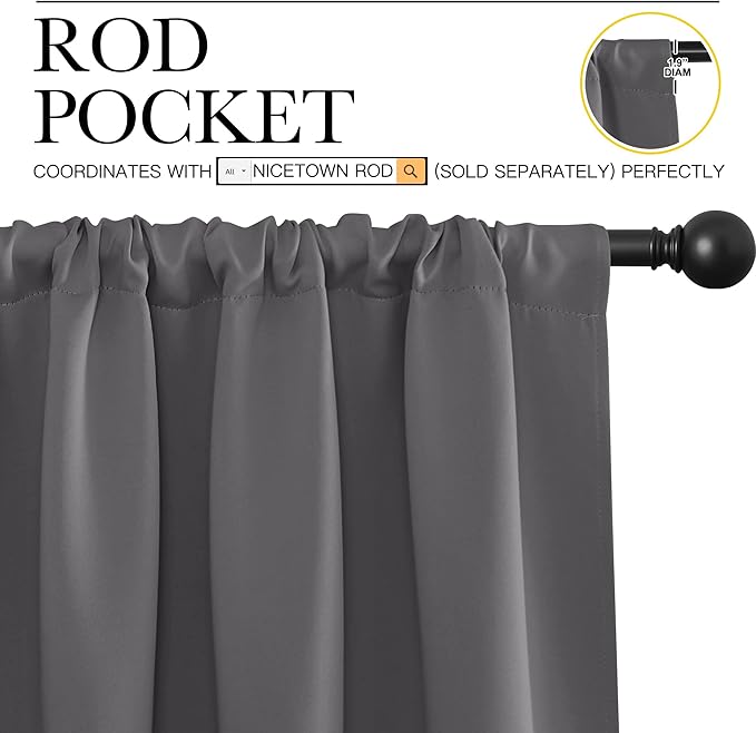 NICETOWN Blackout Curtain Panels for Living Room, Grey, 2 Panels, W52 inches x L84 inches, Energy Efficient & Noise Reducing Thermal Insulated Rod Pocket Blackout Drapes/Draperies for Window