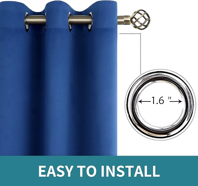 BGment Blackout Curtains for Bedroom - Grommet Thermal Insulated Room Darkening Curtains for Living Room, 46 x 63 Inch, 2 Panels, Royal Blue