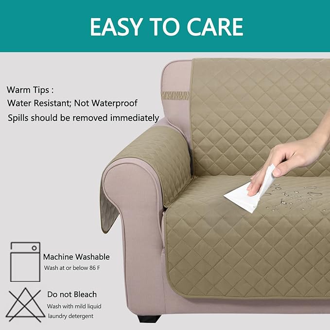 U-NICE HOME Loveseat Sofa Cover Reversible Couch Covers for 2 Cushion Couch for Dogs Furniture Protector Cover with Elastic Straps Water Resistant(Loveseat Small, Light Camel/Beige)