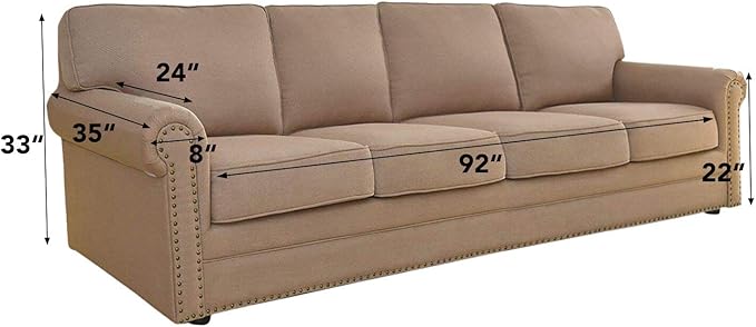 Easy-Going Stretch 4 Seater Sofa Slipcover 1-Piece Sofa Cover Furniture Protector Couch Soft with Elastic Bottom for Kids, Polyester Spandex Jacquard Fabric Small Checks Cream