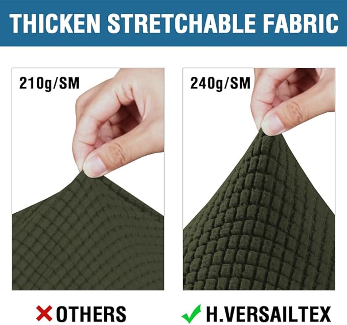 H.VERSAILTEX 4 Piece Stretch Sofa Covers for 3 Cushion Couch Furniture Slipcovers for Living Room (1 Base Cover Plus 3 Seat Cushion Covers) Jacquard Fabric Cover (XL Sofa, Olive)
