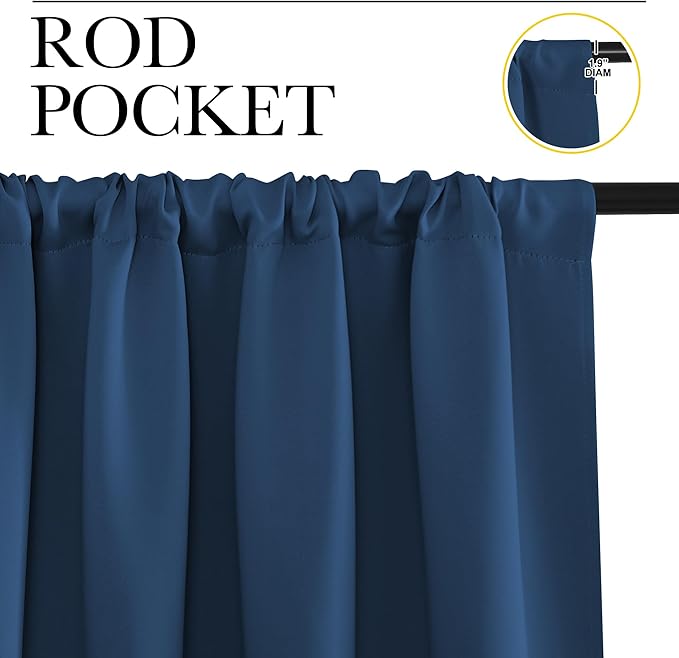 NICETOWN Kitchen Curtains, Short Blackout Curtains & Drapes, Moroccan Blue, 42" Wide by 54" Long, 2 PCs, Thermal Insulated Blackout Curtain Panels for Kids Room, Play Room
