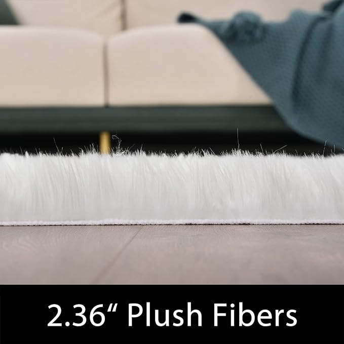 Latepis Sheepskin Rug 4X6 White Faux Fur Rug for Bedroom Bedside Fluffy Rugs for Living Room Fuzzy Plush Soft Rugs Luxury Home Decor