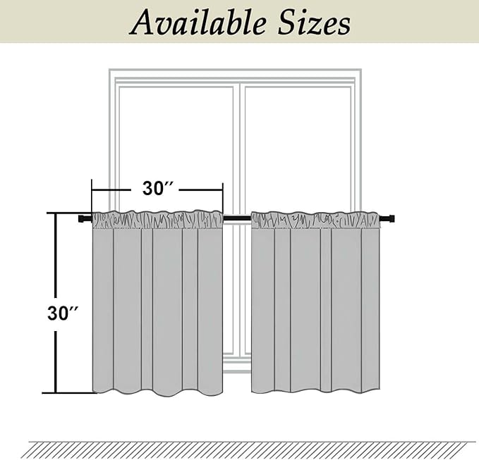 Simplebrand Ava Sage Green Short 30 Inches Blackout Curtain 2 Panels Set, Half Window Rod Pocket Privacy Curtain Tiers for Kitchen, Curtains Blackout for Bathroom Shades, W30 x L30 Inch, Sage Green