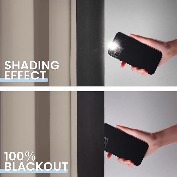 SimpleHome 100% Blackout Curtains for Bedroom,Thermal Insulated Natural Grommet Window Drapes Room Darkening Curtains for Living Room with Black Back,42 x 84 Inch,2 Panels