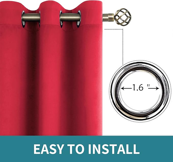 BGment Room Darkening Curtains 72 Inches Long - Grommet Thermal Insulated Drapes Window Treatment Curtains for Bedroom, 2 Panels, 42 x 72 Inch, Red