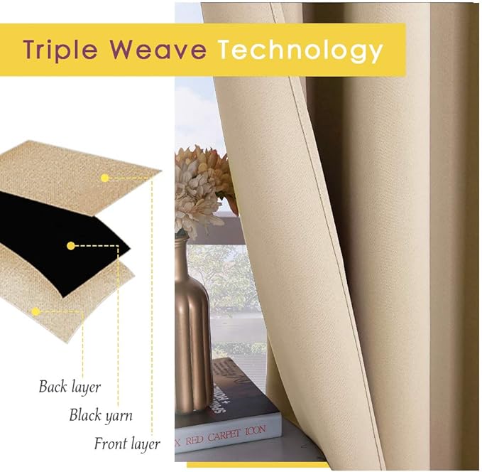 NICETOWN Room Darkening Curtain Panels for Cafe, Thermal Insulated Grommet Room Darkening Draperies/Drapes for Window (Biscotti Beige, 2 Panels, W70 x L95 -inch)
