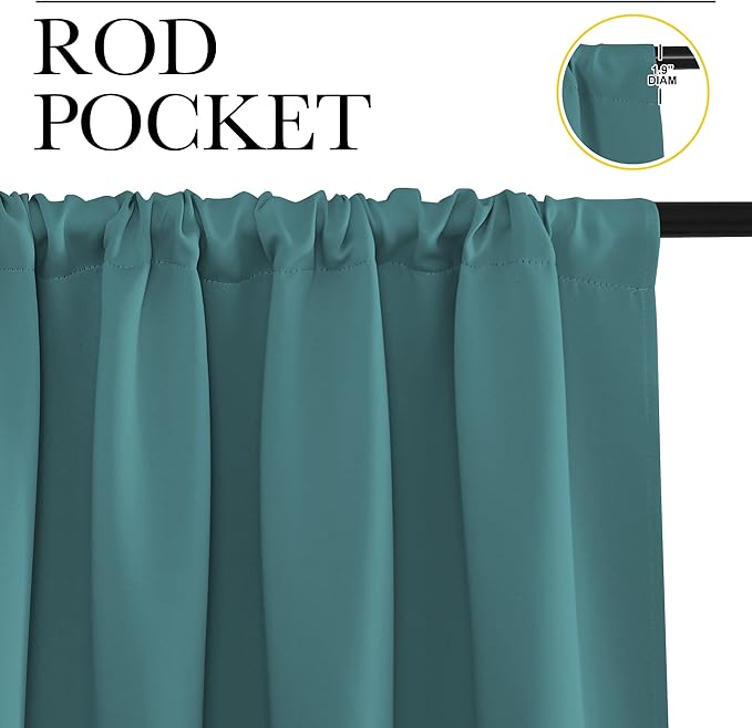 NICETOWN Blackout Curtains for Living Curtains, Sea Teal, 2 Panels, 42 by 72, Room Darkening Window Curtain Panels, Easy-Care Solid Thermal Insulated Draperies/Drapes for Daughter Room