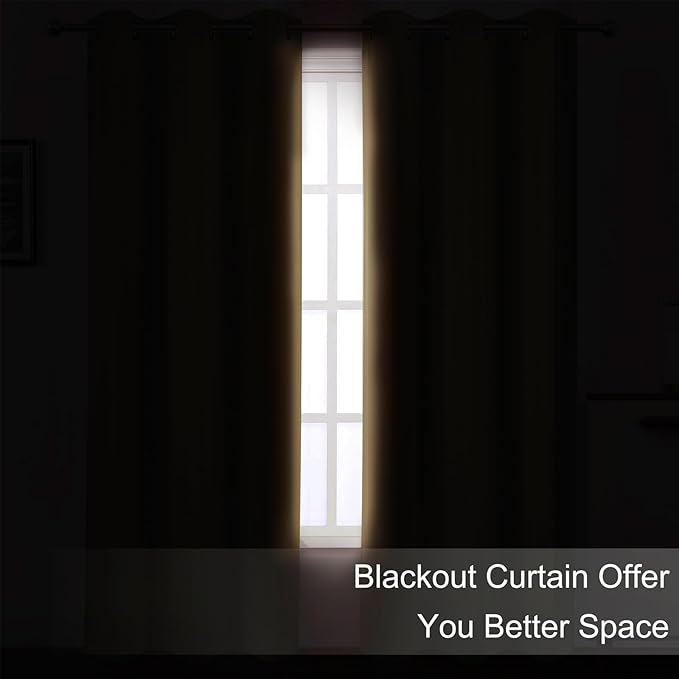 LEMOMO Blackout Curtains 66 x 95 inch/Natural Curtains Set of 2 Panels/Thermal Insulated Room Darkening Bedroom Curtains