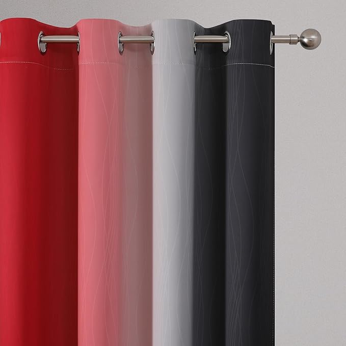 Estelar Textiler Red and Black Ombre Short Blackout Curtains 36 Inch Long, Thermal Insulated Grommet Small Half Window Drapes for Cafe/Basement/RV Camper/Kitchen, 52Wx36L, 2 Panels