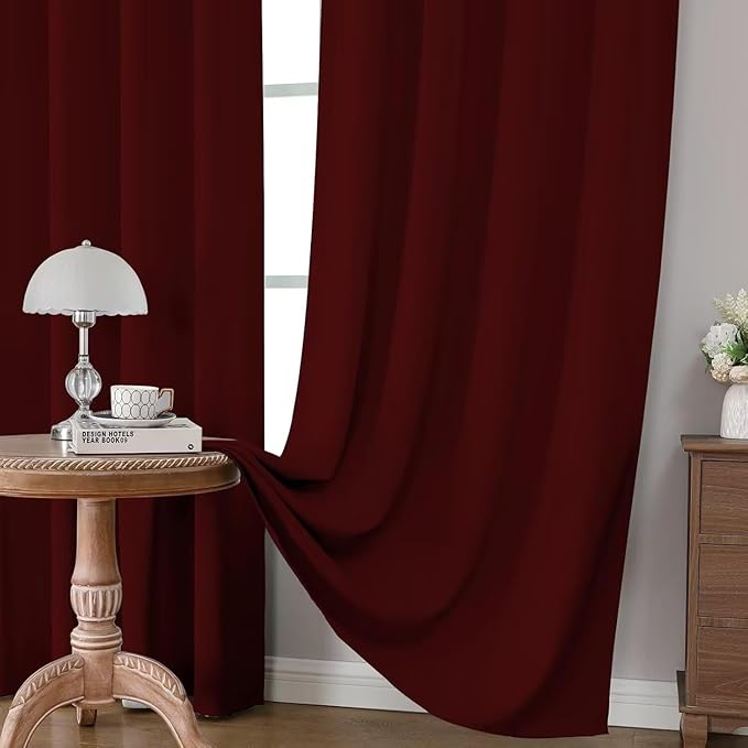Joydeco Blackout Curtains for Bedroom 72 inch Long 2 Panels, Thermal Insulated Room Darkening Curtains with Grommets, Soft Window Drapes for Living Room (W52 x L72 Inch, Burgundy Red)