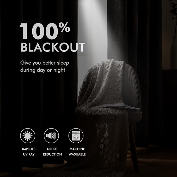 MIULEE 100% Blackout Linen Curtains for Bedroom Thermal Insulated Birch Grommet Room Darkening Curtains & Drapes for Living Room Nursery 52 x 96 Inch (2 Panels)