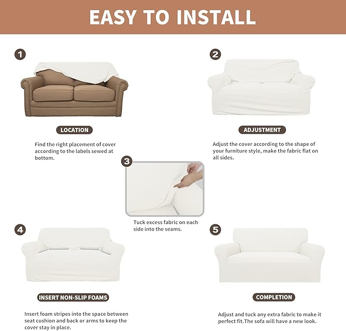 Easy-Going 100% Waterproof Couch Cover, Dual Waterproof Sofa Cover, Stretch Jacquard Sofa Slipcover, Leakproof Furniture Protector for Kids, Pets, Dog and Cat (Sofa, Cream)