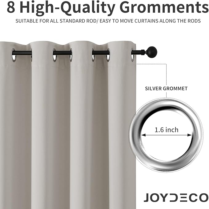 Joydeco Blackout Curtains 108 Inch Length 2 Panels Set, Thermal Insulated Long Curtains& Drapes 2 Burg, Room Darkening Grommet Drapes for Living Room Bedroom Window (Natural, W52 x L108 Inch)