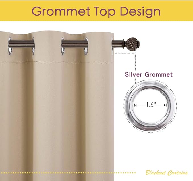 NICETOWN Room Darkening Draperies Window Curtain Panels, Biscotti Beige, 2 Panels, W42 x L80 -inch, Thermal Insulated Grommet Room Darkening Curtains for Bedroom