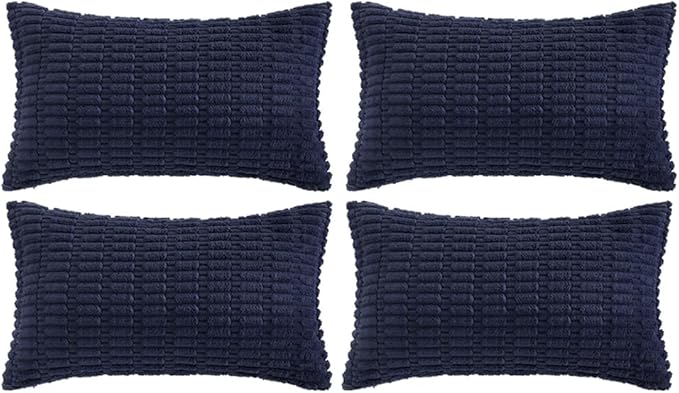 Fancy Homi 4 Packs Navy Blue Decorative Throw Pillow Covers 16x24 Inch for Living Room Couch Bed Sofa, Rustic Modern Farmhouse Boho Home Decor, Soft Plush Corduroy Cute Square Cushion Case 40x60 cm