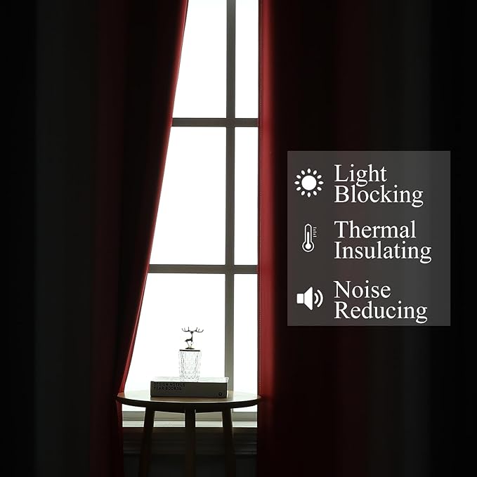 Estelar Textiler Red and Black Blackout Curtains for Bedroom, Thermal Insulated Drapes 108 Inches Long, Full Light Blocking Energy Saving Long Curtains for Living Room, 52Wx108L, 2 Panels