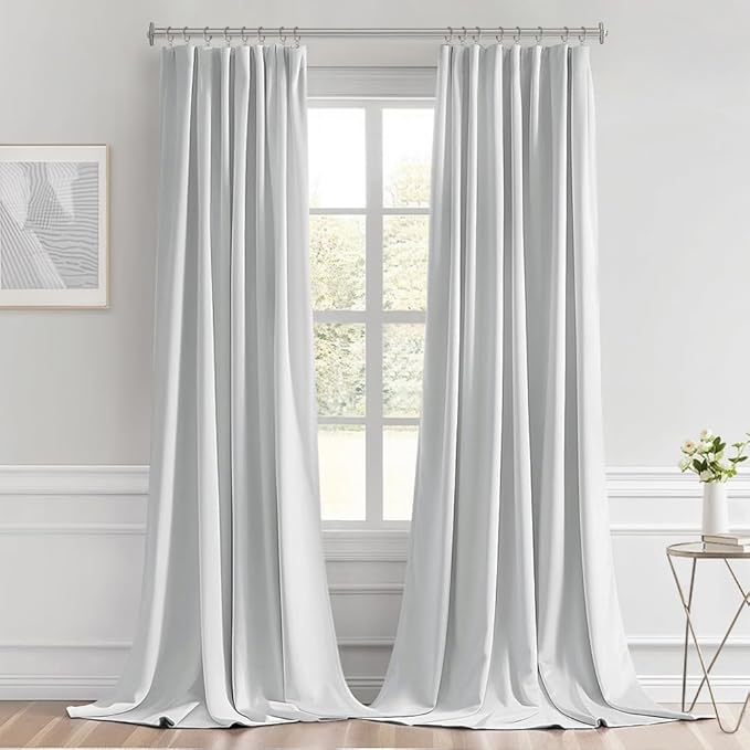 MIULEE Back Tab Light Blocking Curtains 96 Inch Long 2 Panels Set for Living Room Bedroom, Greyish White Rod Pocket/Pinch Pleated Thermal Insulated Room Darkening Floor to Ceiling Blackout Drapes