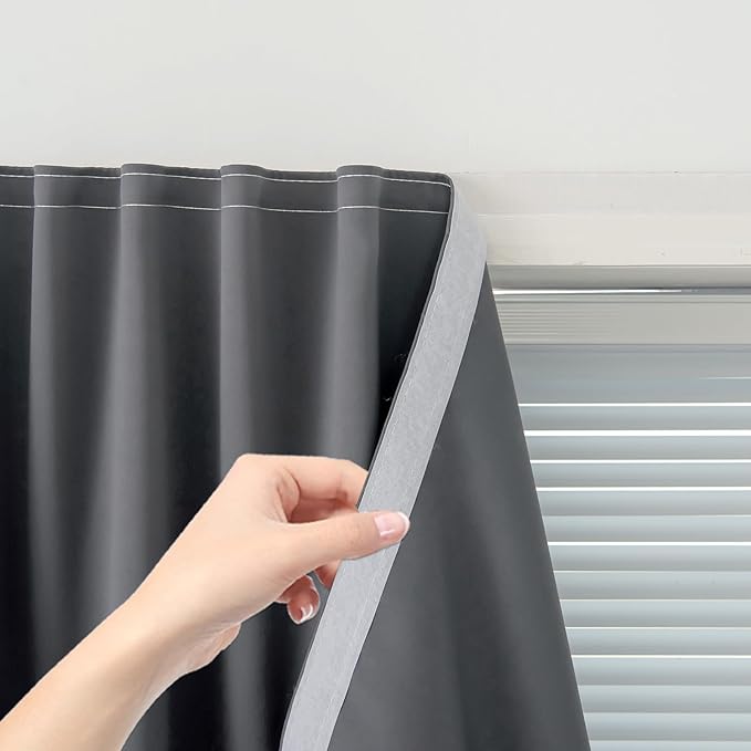 Magic Tape Blackout Curtains for Bedroom No Drillng Self Adhesive Curtains No Rod Small Window, 47" W X 96" L, Grey, 1 Panel