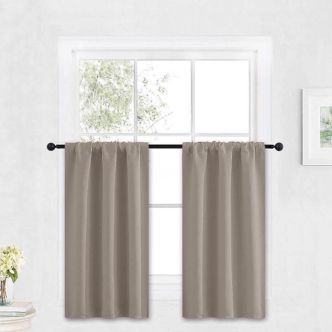 RYB HOME Kitchen Blackout Curtains Over Sink 36 inch Length, Rod Pocket Summer Light UV Blocking Energy Efficient, Cabinet Shelf Cupboard Coverings, Width 29 by Length 36, Sand, 2 Panels