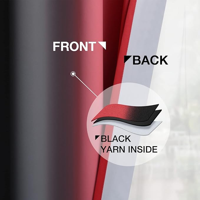 Yakamok Red and Black Blackout Curtains, Ombre Room Darkening Window Curtains for Living Room,Grommet Thermal Insulated Drapes,Light Blocking Curtains for Girls Bedroom,52x54 Inch, 2 Panels
