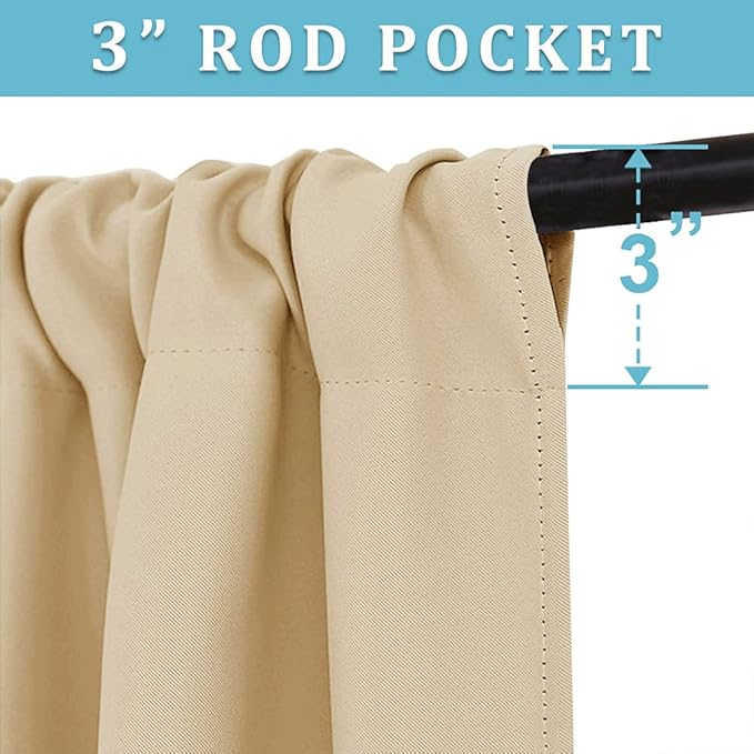 RYB HOME Short Curtains for Bedroom, Room Darkening Insulated Summer Heat Light UV Blocking Energy Saving Drapes for Nursery, Width 42 by Length 48, Biscotti Beige, Set of 2