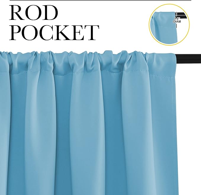 NICETOWN Window Curtains Blackout Drapes, Teal Blue, 1 Pair, 52 by 84-Inch, Thermal Insulated Solid Rod Pocket Blackout Curtains/Draperies for Living Room