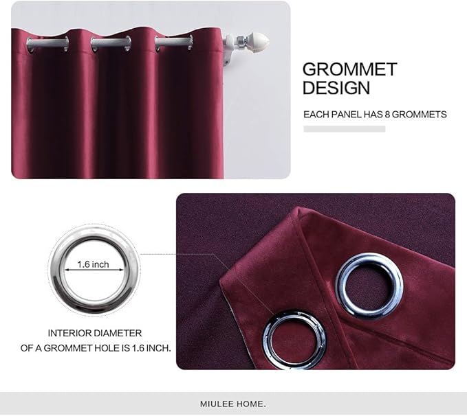 MIULEE Christmas Burgundy Velvet Curtains Solid Soft Red Blackout Curtains Grommet Thermal Soundproof Room Darkening Long Black Out Drapes for Living Room Bedroom 52 x 96 Inch Length 2 Panels
