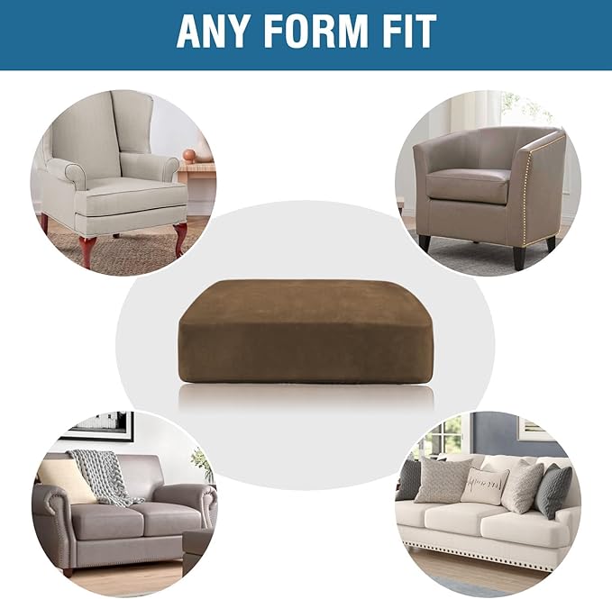 H.VERSAILTEX Velvet Stretch Couch Cushion Cover Plush Cushion Slipcover for Chair Cushion Furniture Protector Seat Cushion Sofa Cover (1 Piece Armchair Cushion Covers, Bronze Brown)